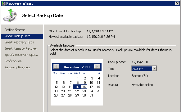 Choose the Backup Date and Time to Restore from