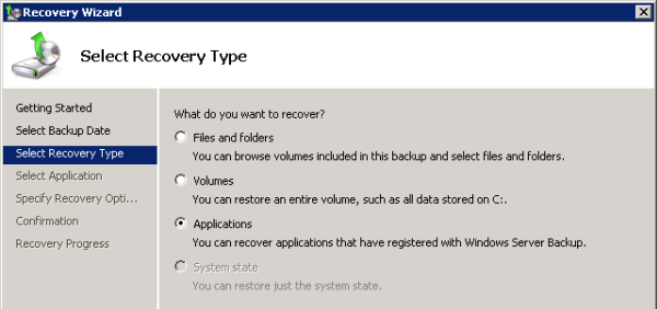 Choose the Recovery Type of Applications