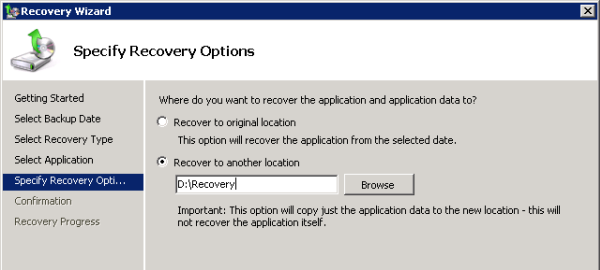 restore to another location backup exec 2010