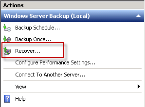 Launch the Windows Server Backup Recovery Wizard