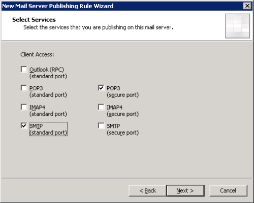 Publishing Exchange 2010 POP3 with ISA Server 2006