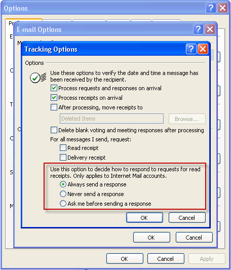 windows 10 outlook read receipt