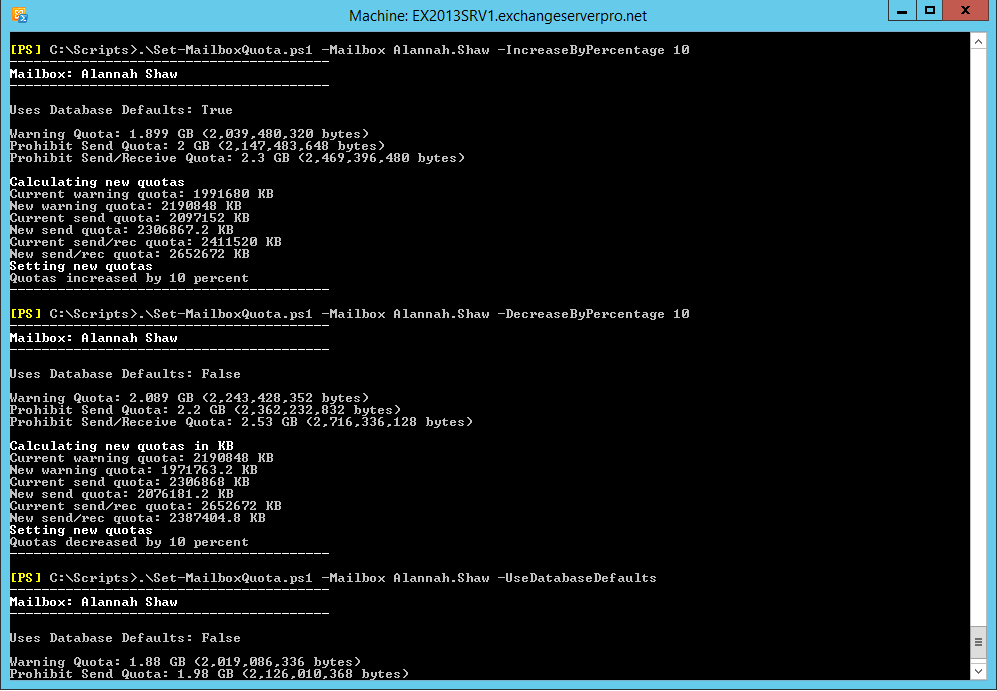Powershell Script To Configure Exchange Mailbox Quotas