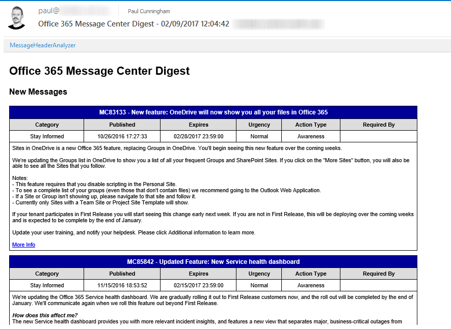 office 365 message center