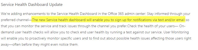 New Service Health Dashboard for Office 365