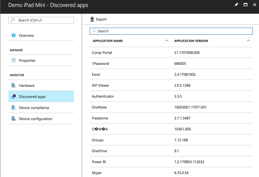 Intune app inventory for an iOS device