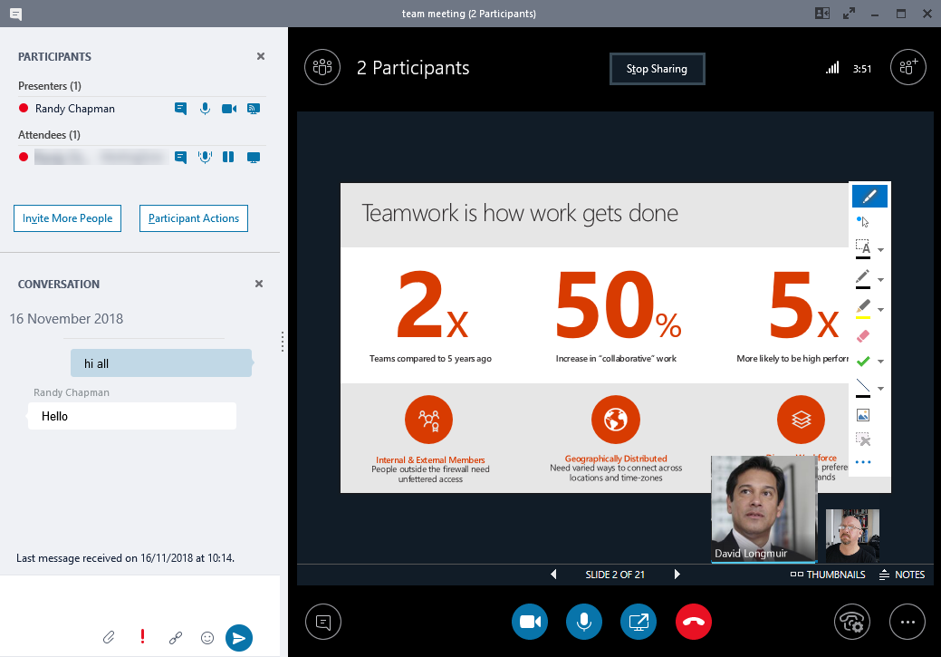 skype for business online features