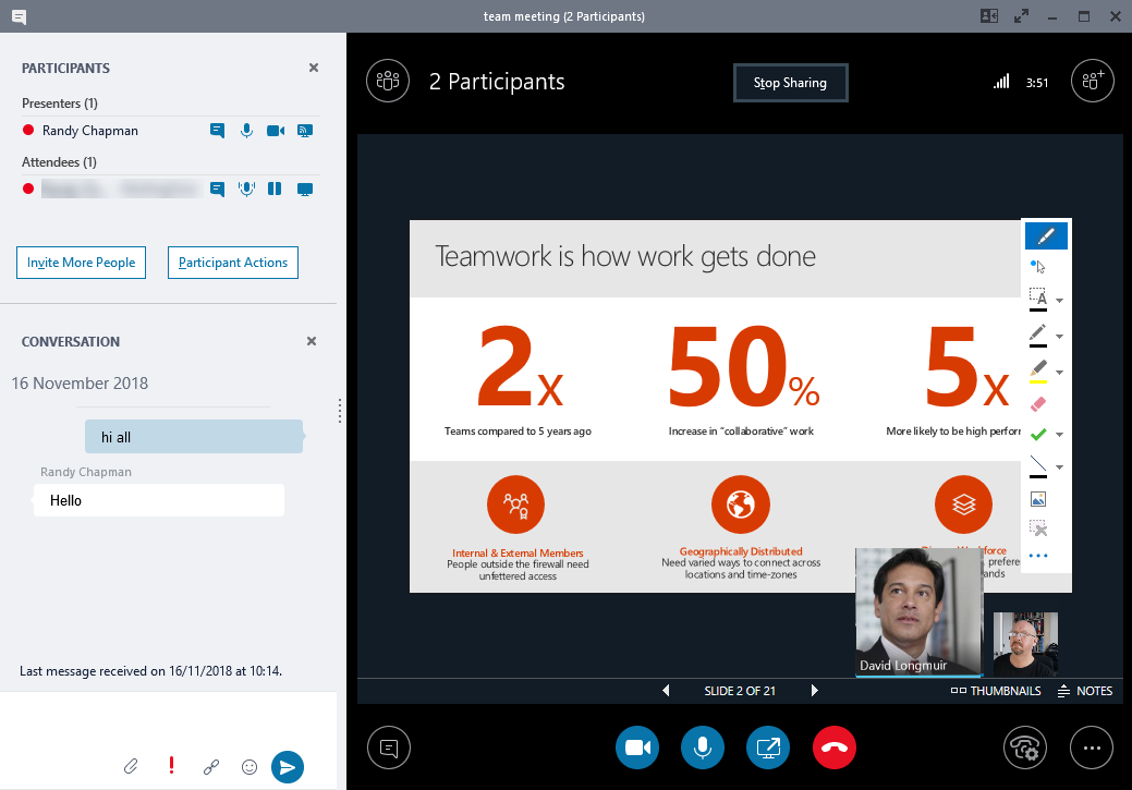 Skype for Business vs Teams screenshot of meetings