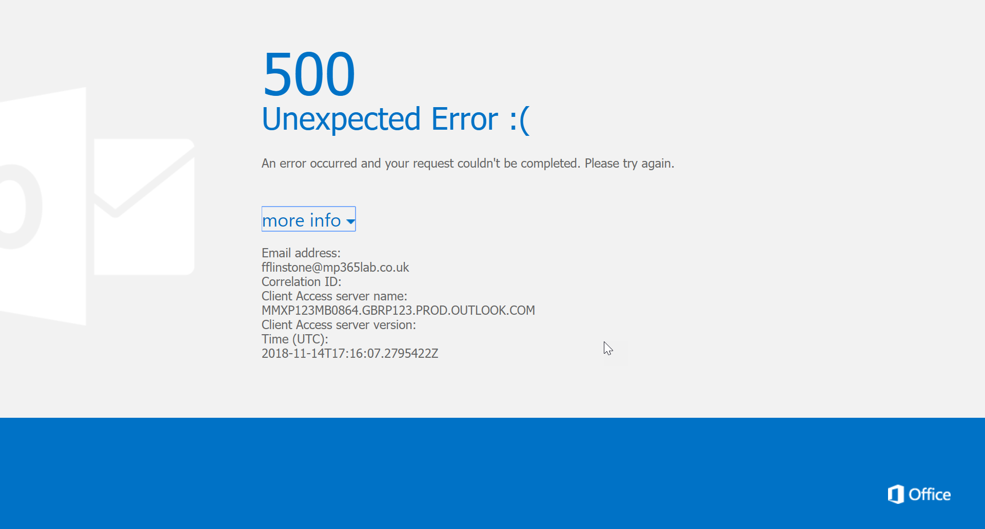 500 unexpected error screenshot