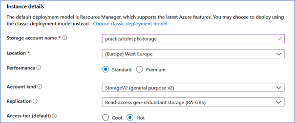 Instance details for Azure CDN Profile