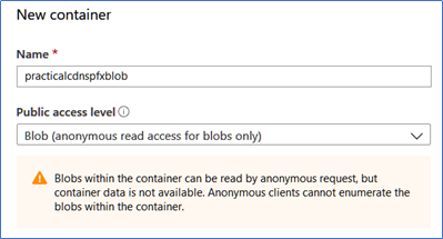New container for Blob for Azure CDN