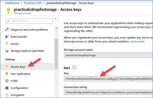 Access keys for Azure CDN