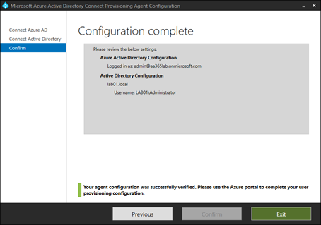 Configuration of Azure AD Connect complete