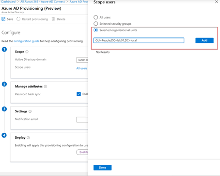 Azure AD Provisioning (Preview) Add selected organizational units