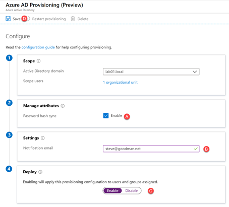 Azure AD Provisioning (Preview) Save