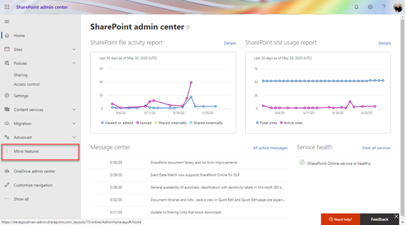 SharePoint Admin Center 