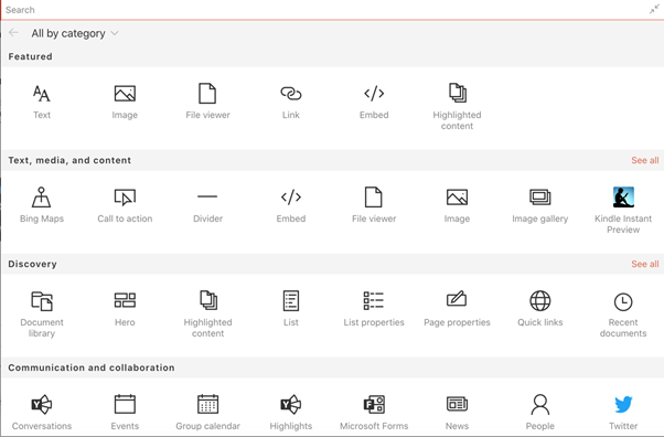 SharePoint Online Intranet categories