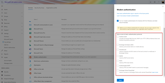 exchange online modern authentication