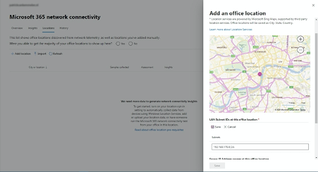 Network connectivity - add location page