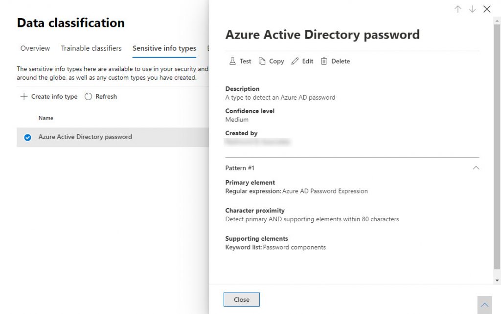 Definition for the Azure Active Directory password custom sensitive information type